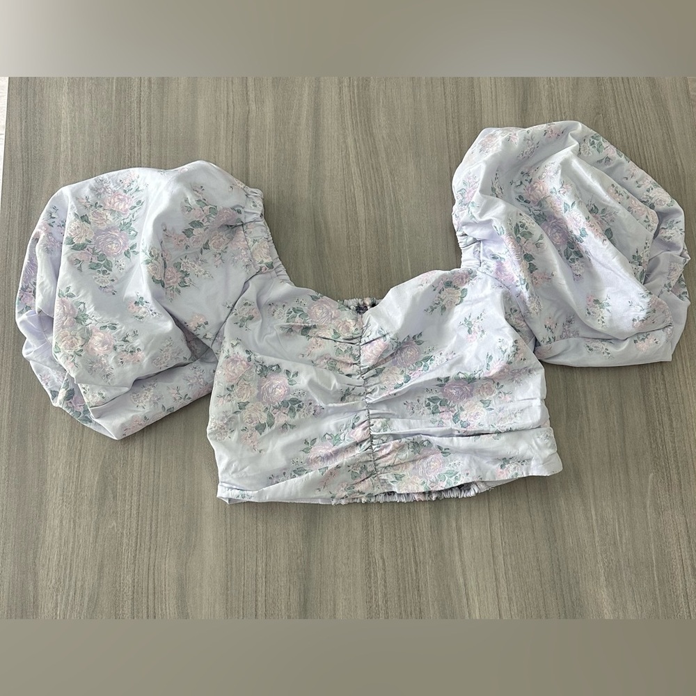 Express Floral Puff Sleeve Crop Blouse
